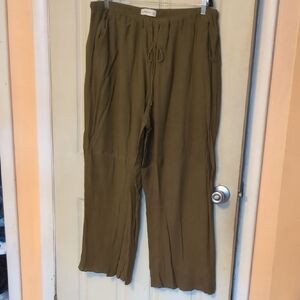 Abercrombie & Fitch Large Petite Olive Drawstring Textured Pants Wide Legged